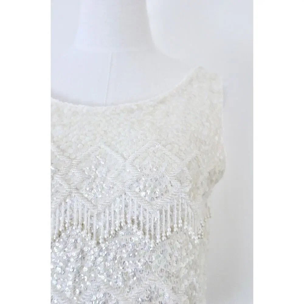 Vintage 1960s Mai Ling Beaded Shell Top Made In Hong Kong Sleeveless Cream - Picture 4 of 12